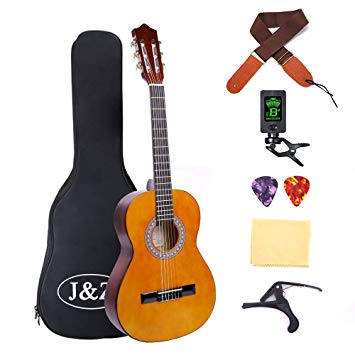 Classical Guitar Acoustic Guitar 4/4 Full Size 39 inch Starter Kits for Beginners Kid Student Boys Girls Guitar with Bag Strap Tuner Capo Picks Wipe
