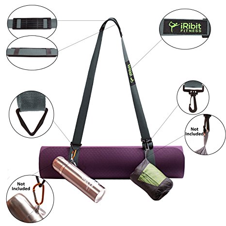 Premium Adjustable Yoga Mat Carry Strap Sling, over 6.5ft long, Made of Top Quality Cotton, Snap hook and clip for carrying towels, keys, water bottles