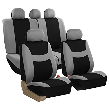 FH GROUP FH-FB030115-SEAT Light & Breezy Gray/Black Cloth Seat Cover Set Airbag & Split Ready- Fit Most Car, Truck, Suv, or Van