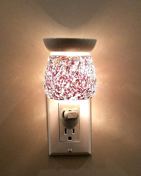 Relaxus Aroma Sparkle 2 in 1 Plug-In Essential Oil Night Light Diffuser: Crackle Glass (Red)