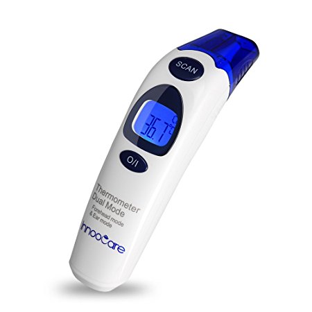 Ear and Forehead Thermometer, InnooCare Digital Thermometer for Baby and Adults, Fever Warning, 12 Readings Memory Recall