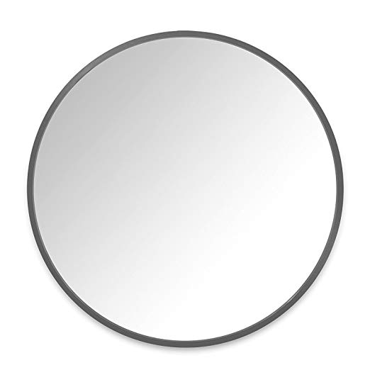 Umbra Hub 37 Inch Round Mirror for Entryways, Washrooms, Living Rooms and More, Doubles As Wall Art Rubber Frame, 37-Inch, Gray