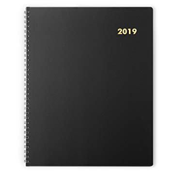 Fleeken Monthly Planner 2019, Flexible Cover, Twin-Wire Bounded, 8.5"x11", Large, Black