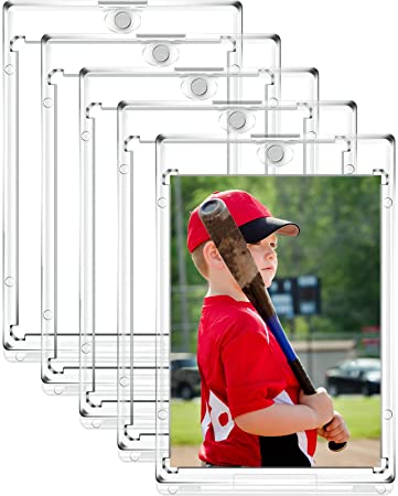 5 Pieces Acrylic Card Holder Acrylic Magnetic Card Holder 35 PT Clear Card Protectors for Baseball Football Sports Card Trading Cards Game Card Storage and Display (Silver Magnet)