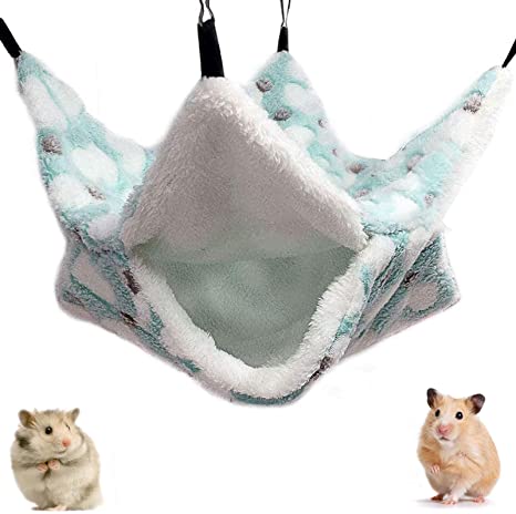 O'woda Large Pet Cage Hammock 32 x 32CM, Double-Layer Hanging Glider Hammock, Warm Nest Cage Toys for Rats Baby Chinchilla Guinea Pig Hedgehog Ferret Squirrel - Blue