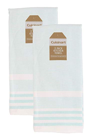 Cuisinart 100% Cotton Hand and Dish Kitchen Towels - Absorbent, Lightweight, Soft & Machine Washable- Dry Hands and Dishes - Set of 2, 16 x 28 Towels, Casual Stripe- Mint