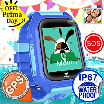 iCooLive Waterproof IP67 Kids Smart Watch Accurate GPS Tracker with FREE SIM CARD for Kid Boys Girls Smartwatch Phone watch Game watch with SOS Call Camera Electronic Learning Toys Birthday Gift