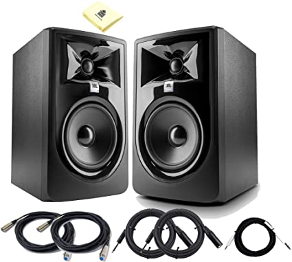 JBL 305P MkII 5-inch Powered Studio Monitor (Pair) 2-way 82W Powered Studio Reference Monitors with 5" Woofer, 1" Tweeter & Magnetic Shielding (pair) with Cables Bundle and Zorro Cloth