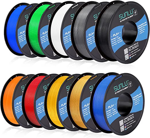 PLA Plus Filament Bundle 10KG 1.75mm, SUNLU 1.75mm PLA Plus 10KG (22LBS) 3D Filament for 3D Printer & 3D Pens Tolerance Accuracy  /- 0.02 mm, 10x1KG (10 Colors)