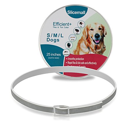 Slicemall Flea Tick Dog Collar, Flea Treatment Ticks Prevention Waterproof Monthly Control Collar for Small Medium Large Dogs (4 Months, 25 inches)