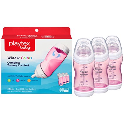 Playtex Baby Ventaire Anti Colic Baby Bottle, BPA Free, Pink, 9 Ounce - 3 Pack