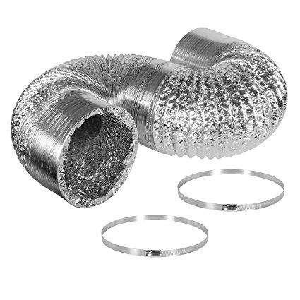 TerraBloom 8 Inch Duct, Flexible Aluminum Ducting, 25 feet long with 2 Clamps, 8-inch Ducting, Ventilation Duct