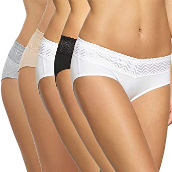 Gloria Vanderbilt Womens 5 Pack Full Coverage Hipster Basics,White,X-Large