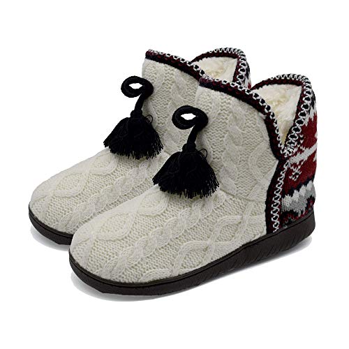 GPOS Women's Cashmere Knit House Slipper Booties Cotton Quilted Warm Indoor Ankle Boots