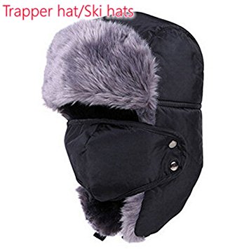 Winter Hat/Trapper Hat/Trooper Hat, Unisex Classic Warm Winter Bomber Hats Hunting Trapper Hat Pilot Hat Warm Snow Ski Hat with Russian Ear Flap Chin Strap and Windproof Mask,Pusheng
