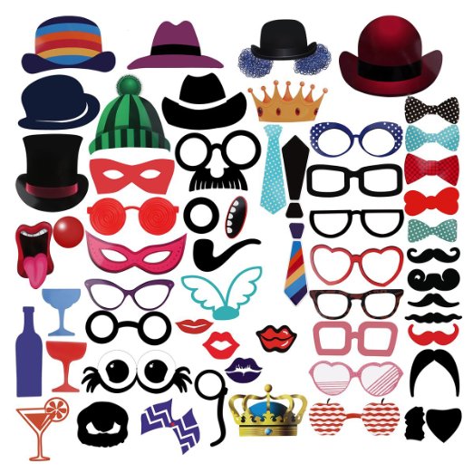 PBPBOX Photo Booth Props 59 Piece DIY Kit for Wedding Party Graduation Birthdays Dress-up Accessories