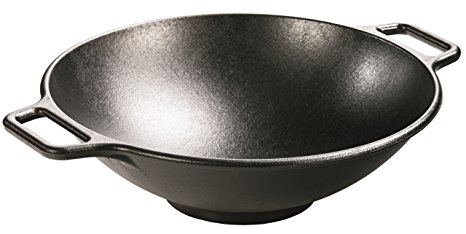 Lodge P14W3 14-Inch Pro-Logic Cast-Iron Wok with Loop Handles (Black)