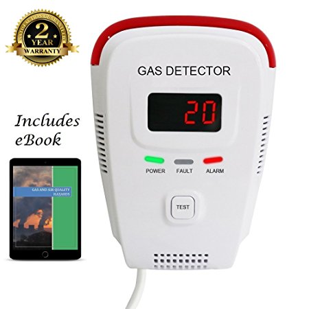 Propane / Natural Gas Detector, Home Gas Alarm; Leak Tester, Sensor; Monitor Combustible Gas Level: Methane, Butane, LPG, LNG; Voice / Light Warning & LED Display, Prevent Fire Explosions; eBook