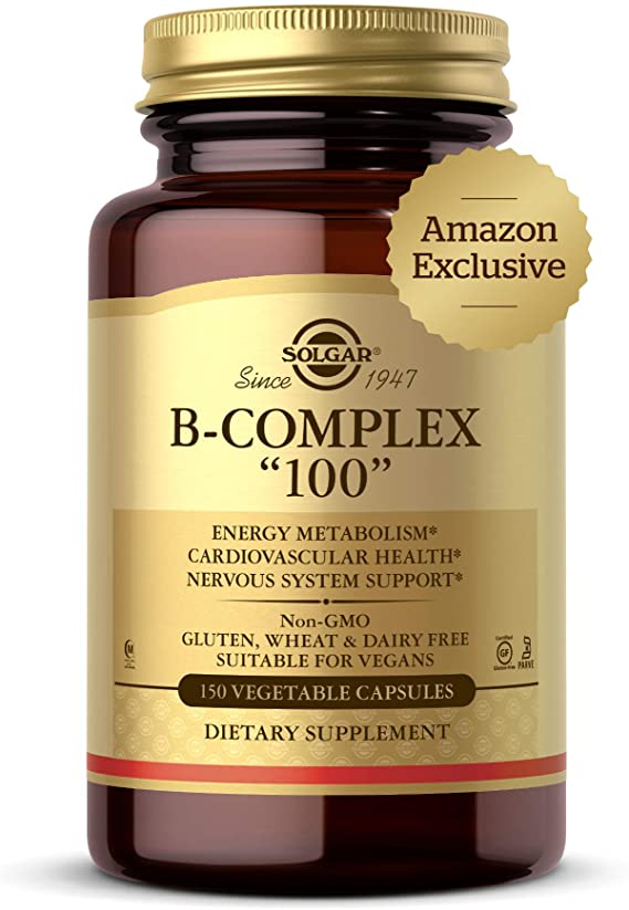 Solgar B-Complex"100", 150 Vegetable Capsules - Heart Health - Nervous System Support - Supports Energy Metabolism  - Non GMO, Vegan, Gluten Free, Dairy Free, Kosher, Halal - 150 Servings