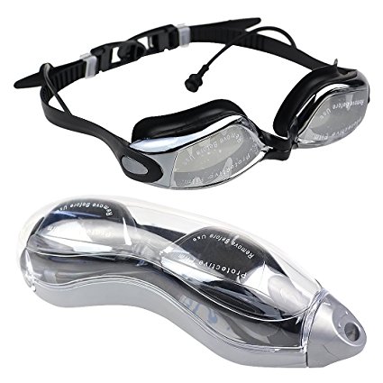 Swim Goggle, Rosa Schleife Large Swimming Goggles with Siamese Ear Plugs Anti-Fog and UV Protection Clear Lens for Adult Men Women Indoor Outdoor Ocean Swimming Goggles(Gray)
