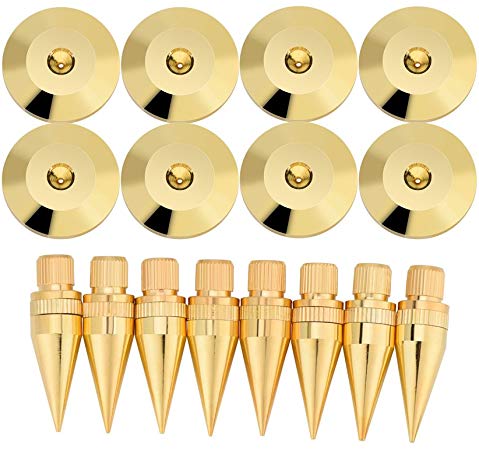 Speaker Spike Pad Kit, 8 Pairs 6 x 36mm Copper Speaker Spike Isolation Stand with Base Pad Feet Mat for for Speaker, Amplifier, CD DVD Player, Turntable Recorder, Chassis, Instrument