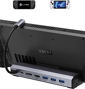 JSAUX Docking Station for Steam Deck, 7-in-1 Steam Deck Dock with HDMI 4K@60Hz, DisplayPort, Gigabit Ethernet, 3 USB-A 3.0 and USB-C Charging Port Compatible with ROG Ally/Valve Steam Deck-HB0702