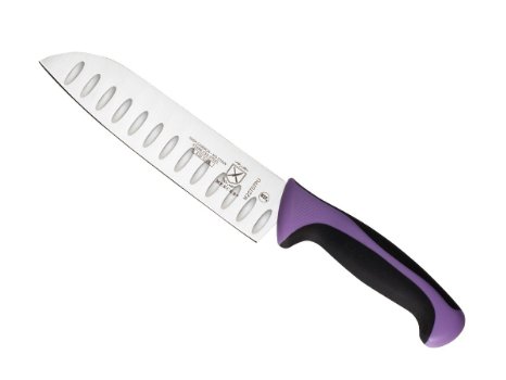 Mercer Culinary Millennia 7-Inch Stainless Steel Granton Edge Santoku Knife, Purple