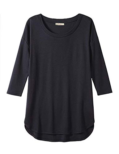 Women's Cotton and Modal 3/4-Sleeve Scoop Neck Tunic Tops with Cut Hem