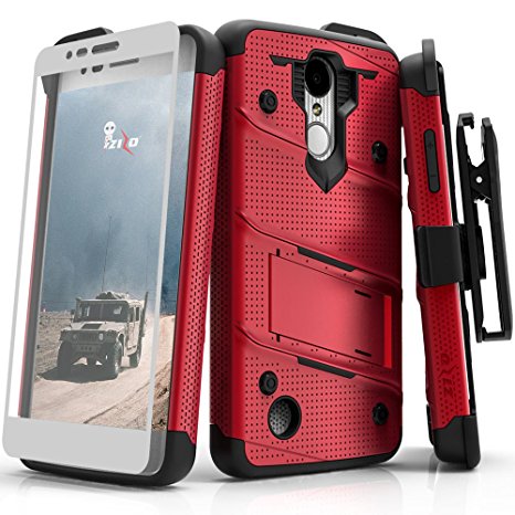 LG Aristo Case, Zizo [Bolt Series] w/ FREE [LG Aristo Screen Protector] Kickstand [12 ft. Military Grade Drop Tested] Holster Belt Clip - LG Fortune