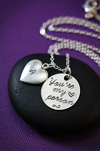 You’re My Person Necklace – DII - Greys Anatomy – Best Friend Friendship Gift – Handstamped Handmade – 3/4 Inch 19MM Silver Disc–Change Initial–Custom Chain Length–Fast 1 Day Shipping