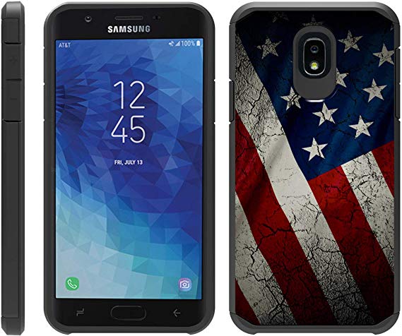 TurtleArmor | Compatible for Samsung Galaxy J7 (2018) Case | J737 | Slim Fitted Dual Layer Hard Armor Hybrid Shell Case - American Flag
