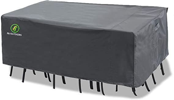 F&J Outdoors Patio Furniture Covers Waterproof UV Resistant Snow Protection, 600D Heavy Duty 102x74x27.5 Fits Rectangular Table Chairs Set, Grey