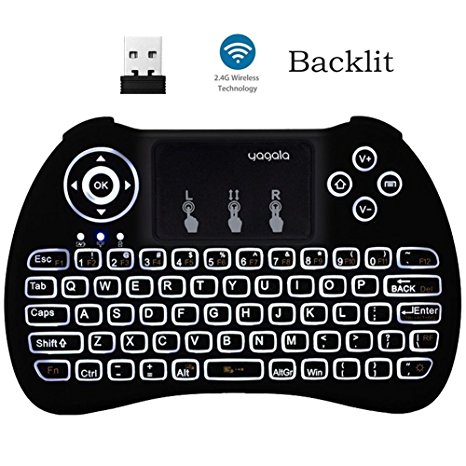 YAGALA H9 2.4GHz Backlit Mini Wireless Keyboard with Touchpad Mouse for Google Android TV Box, PC, HTPC, IPTV, PS3, Multi-media Keys Handheld Android Remote Keyboard Touchpad Mouse