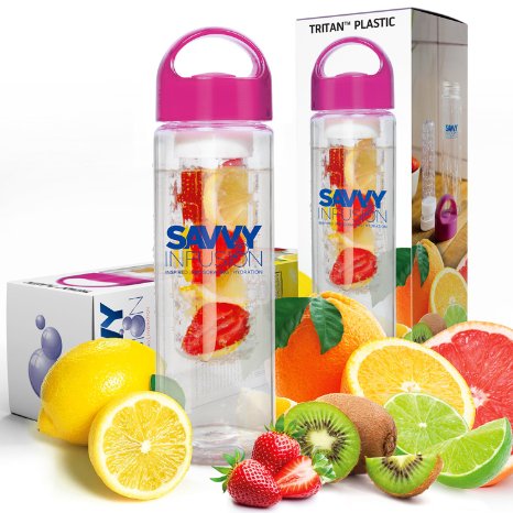 Savvy Infusion® Water Bottle - 24 Oz - Create Your Own Naturally Flavored Fruit Infused Water, Juice, Iced Tea, Lemonade & Sparkling Beverages - Choice of Dazzling Colors