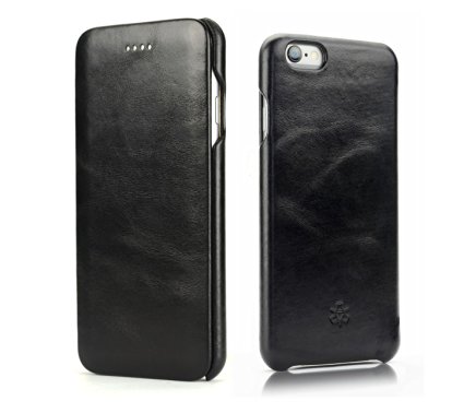 Novada Genuine Leather iPhone 6 Plus & 6S Plus Flip Case Cover - Vintage Collection - Black