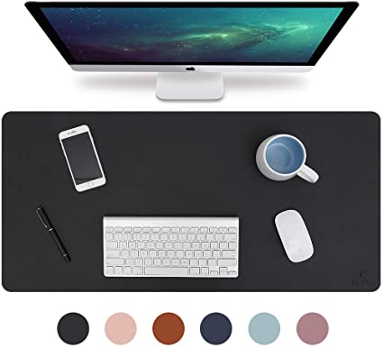 Knodel Desk Pad, Office Desk Mat, 31.5" x 15.7" PU Leather Desk Blotter, Laptop Desk Mat, Waterproof Desk Writing Pad for Office and Home, Dual-Sided (Black/Black)