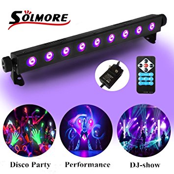 UV Black Lights, SOLMORE 3W x 9LEDs Disco Party Lights Strobe Strip Lights Stage Ultraviolet Blacklight Wall Washer Light Fluorescent DJ Club Bar Playroom Show Concert Celebration [with remote control]