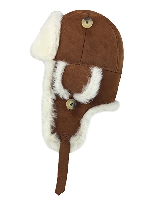 Zavelio Trapper Trooper Leather Aviator Genuine Shearling Sheepskin Hat