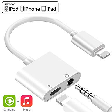 [Apple MFi Certified] Lightning to 3.5mm Headphone Adapter, 2 in 1 Lightning to 3.5mm Headphone Audio & Charger Splitter Compatible for iPhone 11/11 Pro/XR/XS/8, iPad, Support Calling & Music Control