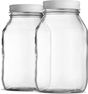 Glass Mason Jars 32 Ounce 1 Quart Regular Mouth, Metal Airtight Lid, USDA Approved Dishwasher Safe USA Made Pickling, Preserving, Canning Jar, Dry Food Storage, Craft Storage, Decorating Jar (2 Pack)