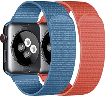 Nylon Loop Bands Compatible with Apple Watch Band 38mm 40mm 42mm 44mm Adjustable Soft Lightweight Breathable Replacement Band for iWatch Series 5 4 3 2 1 (Cap Code Blue Apricot, 38mm/40mm)