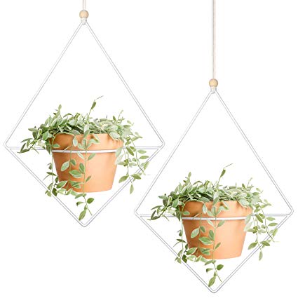 Mkono 2 Pcs Plant Hanger Metal Diamond-Shaped Hanging Planter Modern Home Decor, Fits Large 6 Inch Planter (Flower Pot NOT Included)