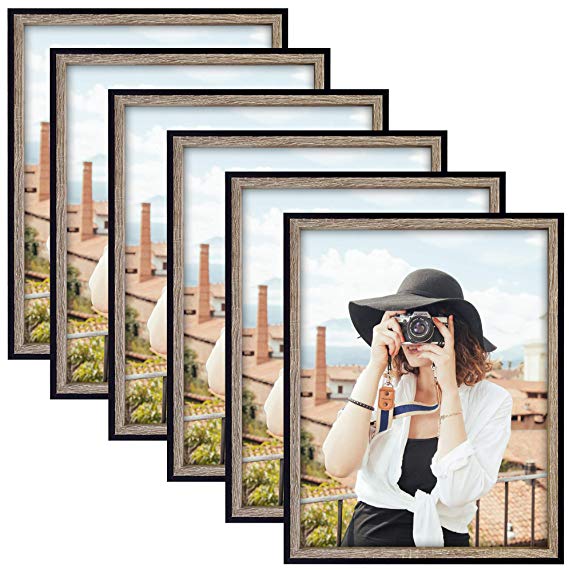 Golden State Art, Set of 6, 11x14 Picture Frame - Tall/Split Molding - Black/Grey Color - Sawtooth Hangers for Wall Display - Great for Weddings, Events, Memories