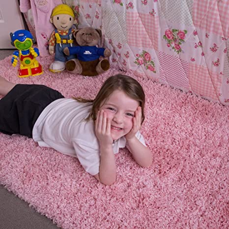 Kids Baby Pink Children's Warm Soft Shaggy Fluffy Deep Area Kids Room Rug Mat