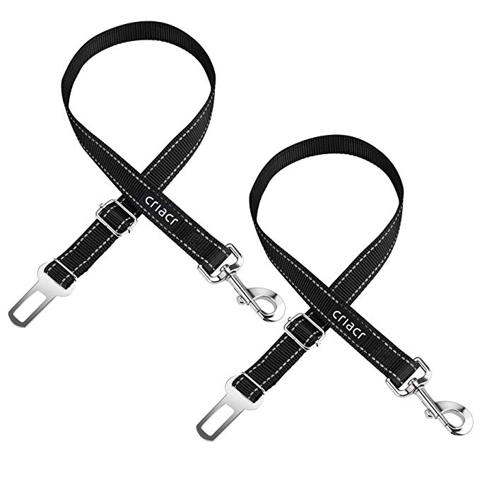 Criacr Pet Seat Belt, Adjustable Pet Dog Cat Car Safety Leads, Durable Nylon Made Reflective Car Safety Seat Belt Harness, Universal Seatbelt Harness for Pet Dogs/ Cats (2 Packs)