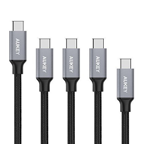 AUKEY USB-C to USB 3.0 Cable with Durable Nylon [5-Pack 3.3ft*3 6.6ft*1 1ft*1] for Macbook, ChromeBook Pixel and More