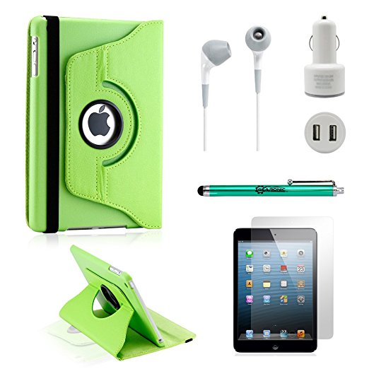 GEARONIC TM iPad Mini 5-in-1 Accessories Bundle Rotating Case for Business and Travel, Green by GEARONIC TM