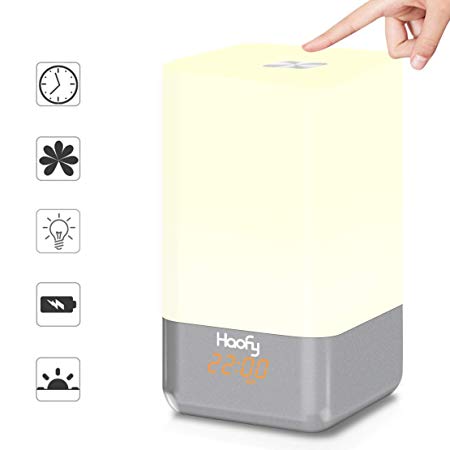 Wake up Light Alarm Clock,Haofy Sunrise Alarm Clock with 5 Nature Sounds,USB Rechargeable Touch Control Atmosphere Lamp Multicolor Dimmable Night Light for Bedside,Table,Gift