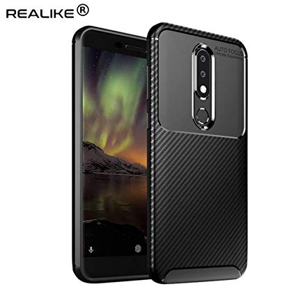 REALIKE® Nokia 6.1 Plus Back Cover, Premium Tough Rugged Armor Carbon Fiber Shockproof Soft Silicon TPU Back Cover Case for Nokia 6.1 Plus 2018 (Carbon Fiber Series Black)