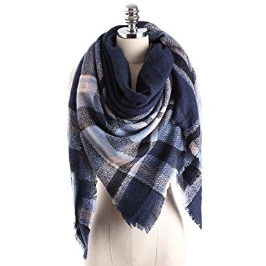 Surblue Women's Oversized Large Tartan Plaid Blanket Scarf Wrap Shawl with Hair Tie, Color Blocking